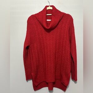 Christopher & Banks Red w/Metallic Thread Cowl Neck Pullover Sweater L EUC!